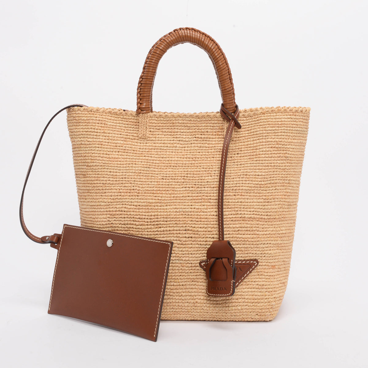 Prada Tan Vitello & Raffia Symbole Tote