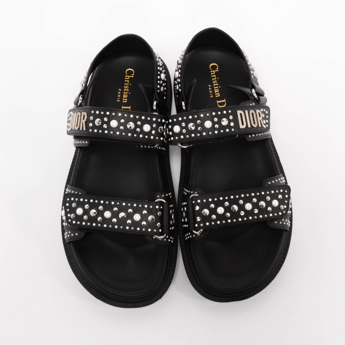 Dior Black Studded Leather Dioract Sandals 39
