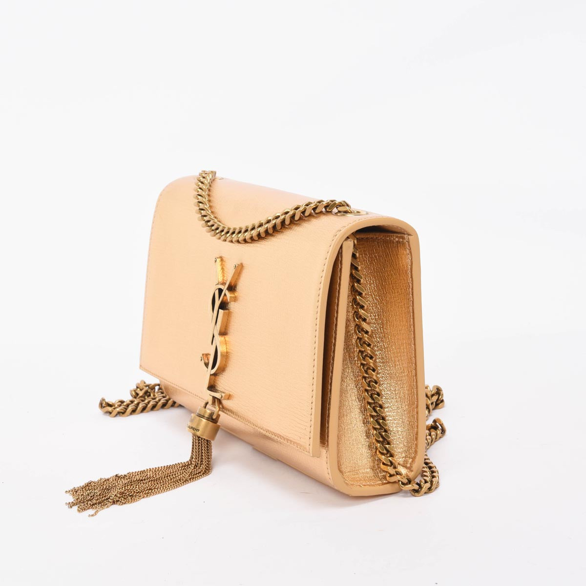 Saint Laurent Gold Metallic Calfskin Small Kate Tassel Bag
