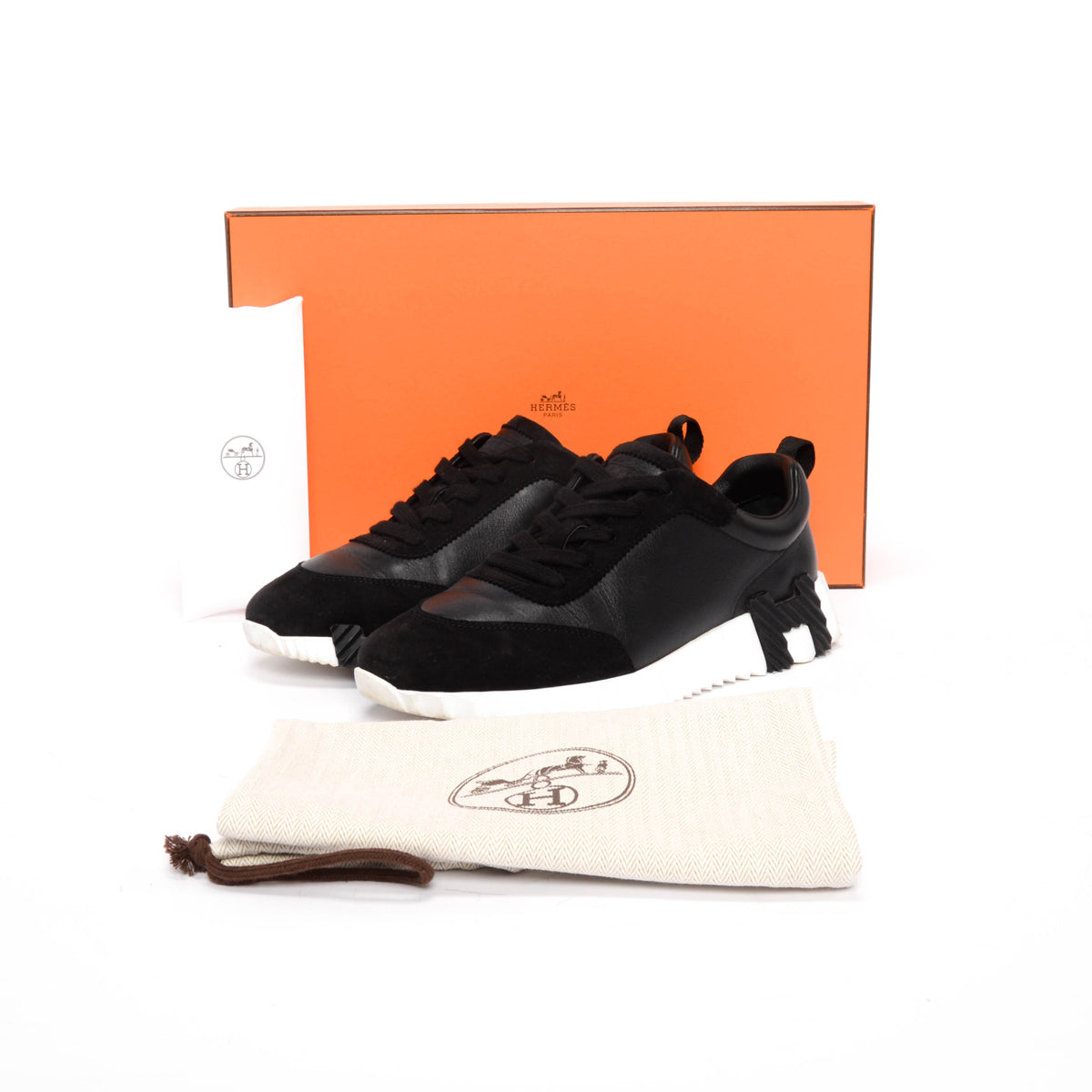 Hermes Black Leather & Suede Bouncing Sneakers 38