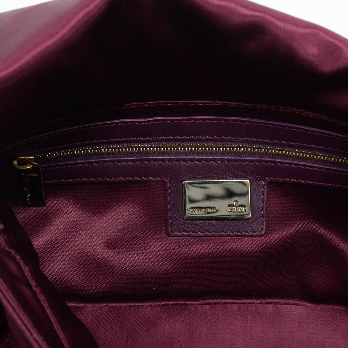 Fendi Burgundy Satin Crystal Baguette Bag