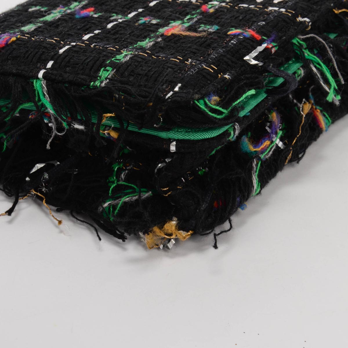 Chanel Black & Green Tweed Frayed Robot Wallet on Chain