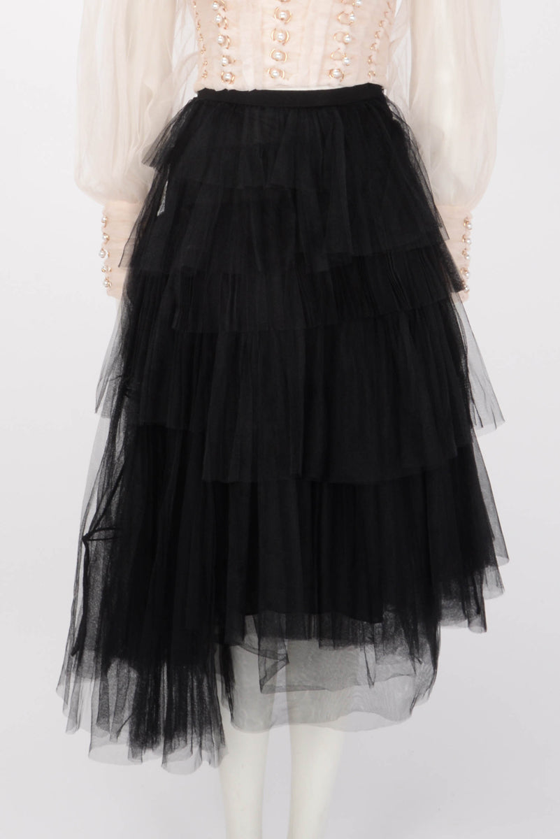 Dior Black Tulle Layered Skirt FR 34