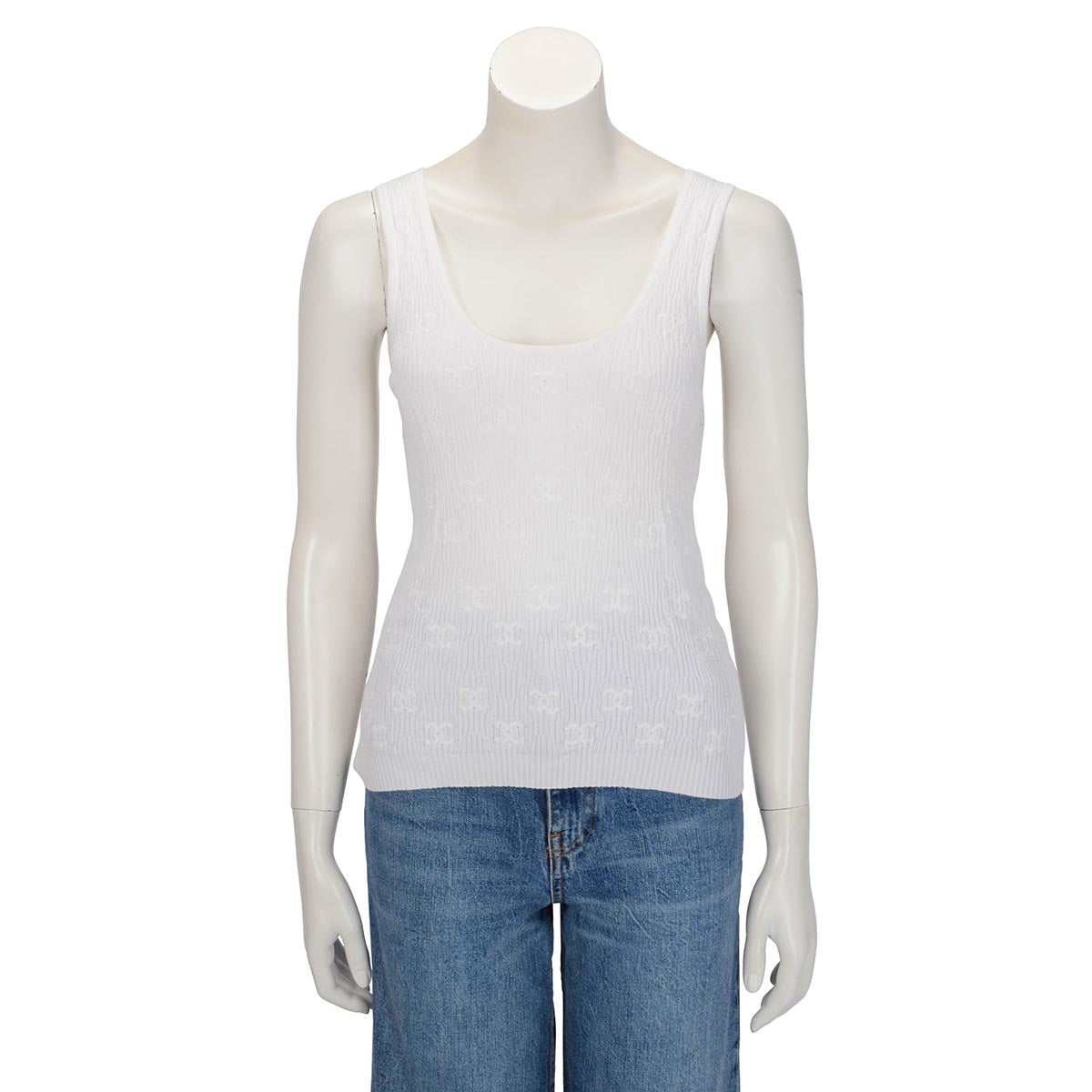 Chanel White Ribbed CC Singlet Top FR 42