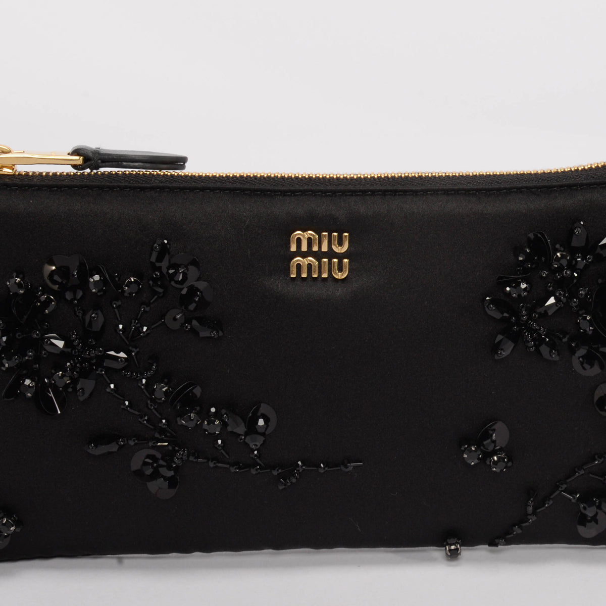 Miu Miu Black Duchesse Satin Beaded Mini Pouch