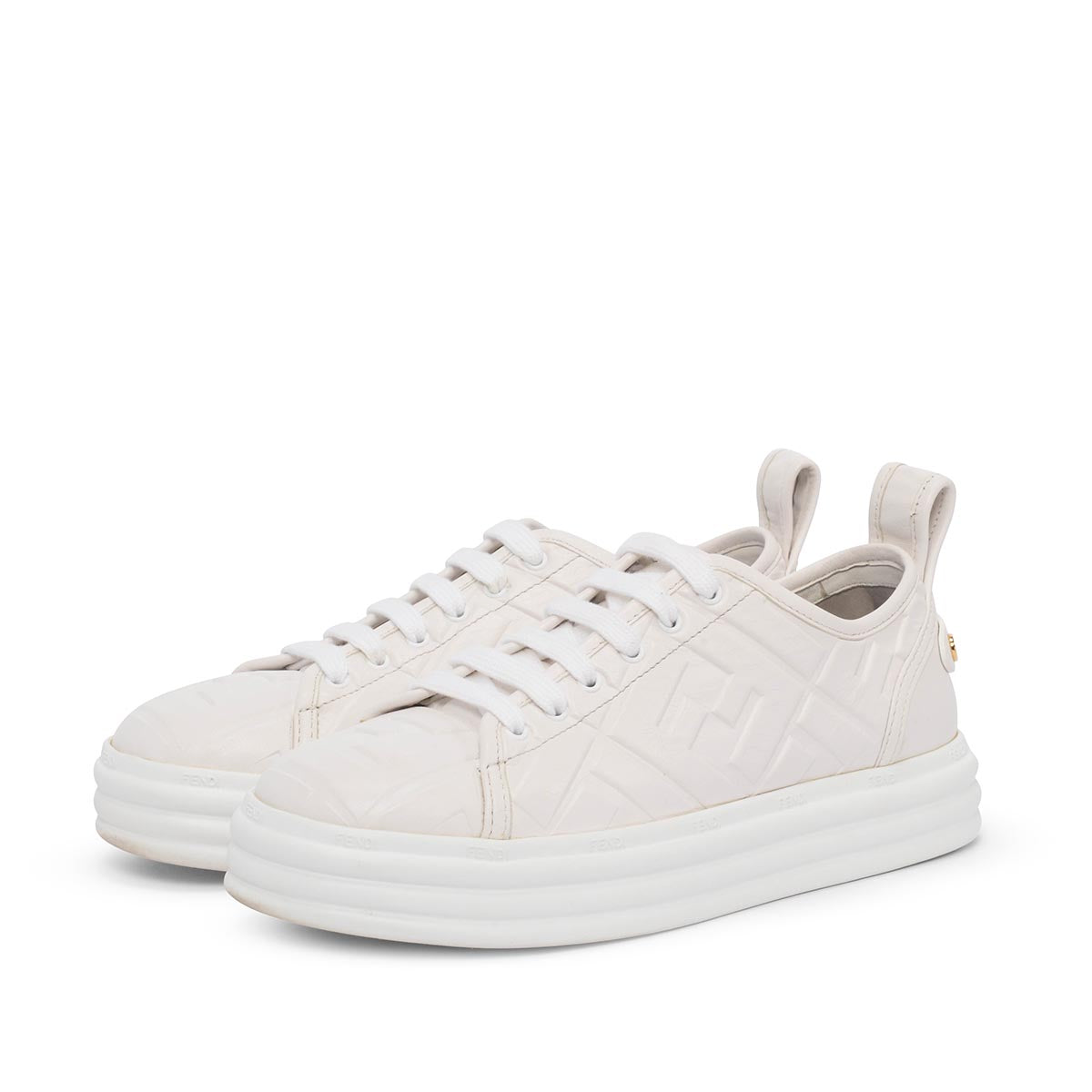 Fendi White Embossed Leather Monogram Rise Sneakers 36