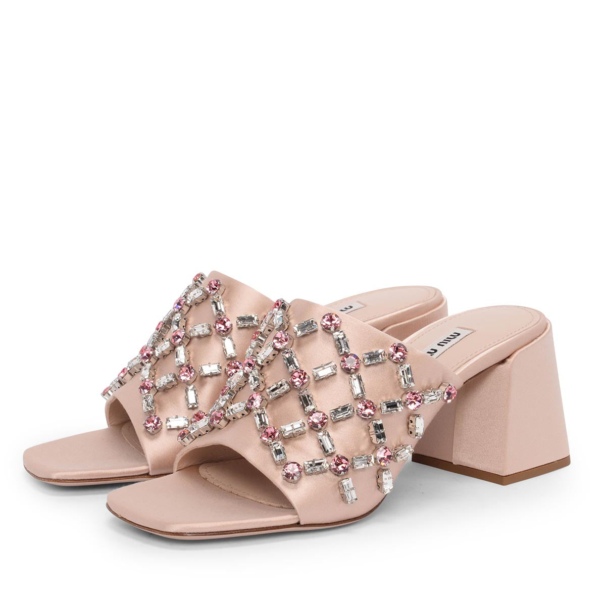 Miu Miu Blush Satin Crystal Embellished Mules 37