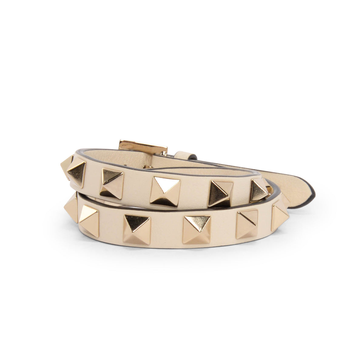 Valentino Ivory Calfskin Rockstud Double Strap Bracelet