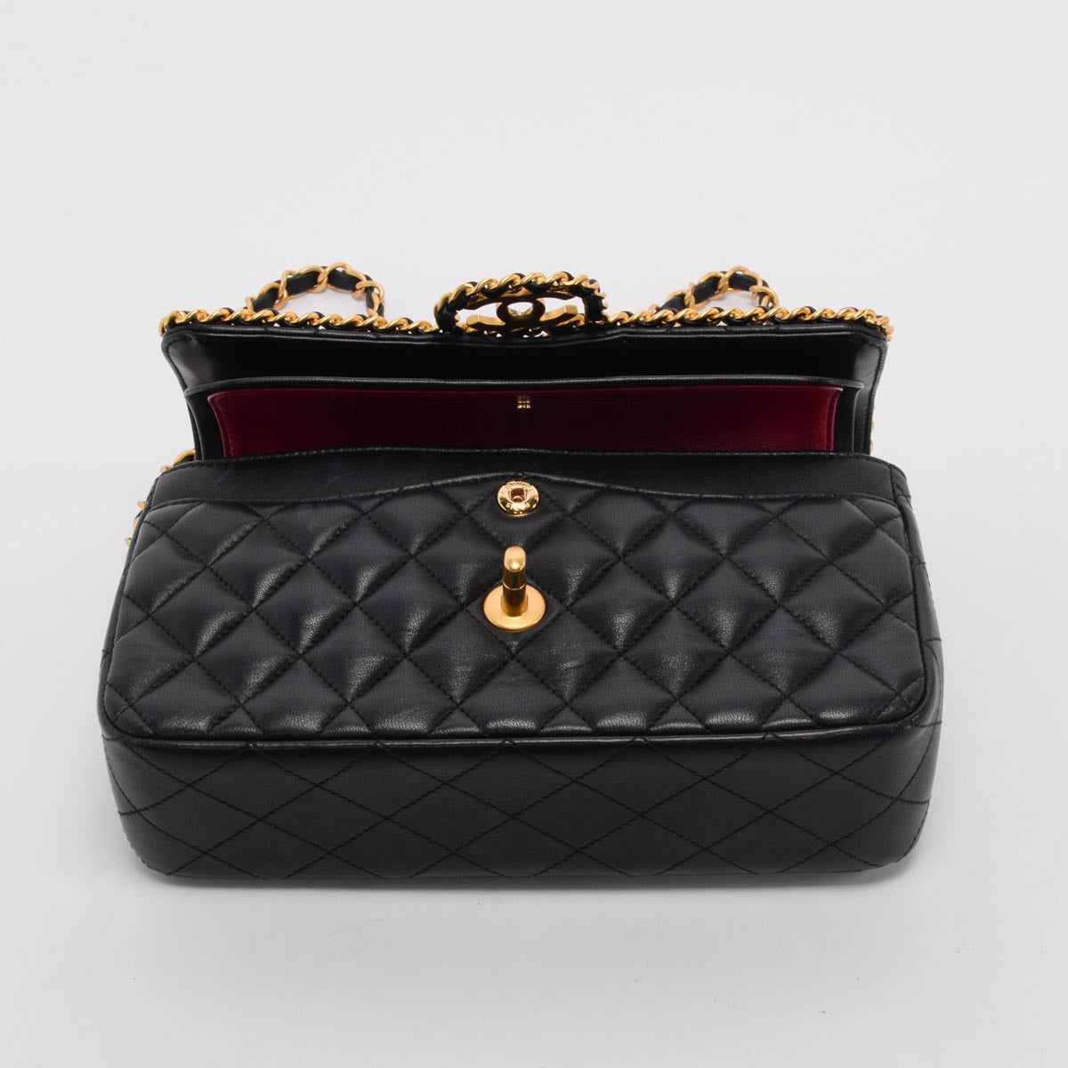 Chanel Black & Gold Lambskin Classic Woven Chain Flap Bag