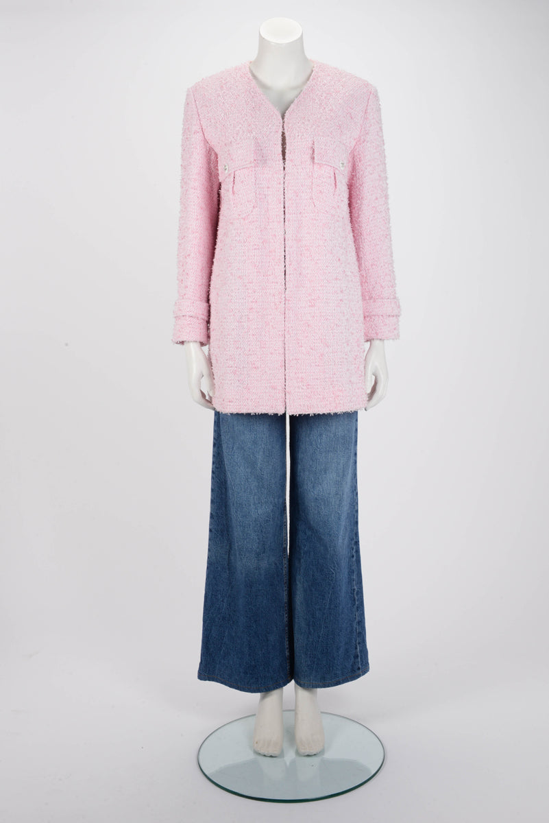 Chanel Pink Fantasy Tweed Collarless Jacket FR 38