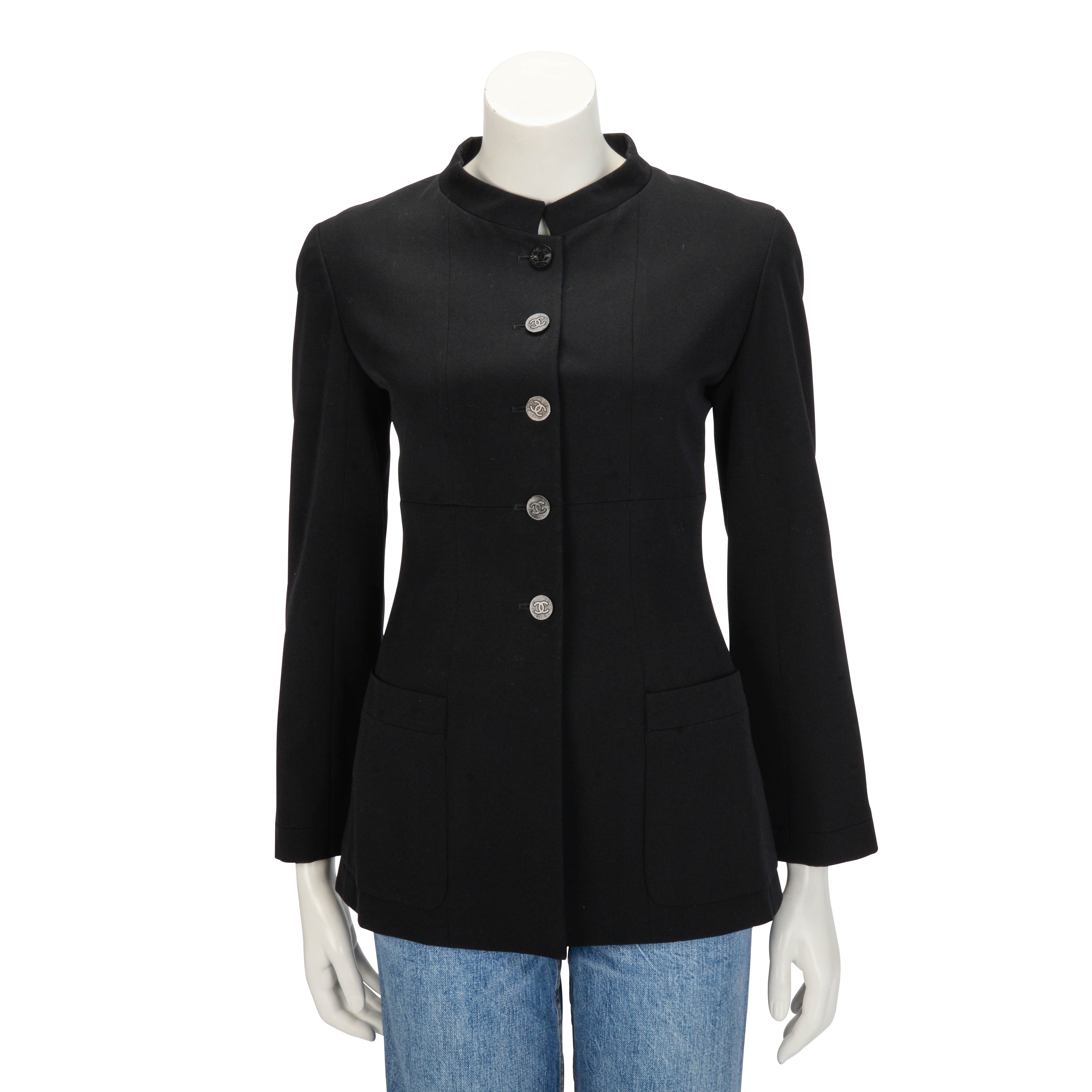 Chanel Black Wool Mandarin Collar Jacket FR 38