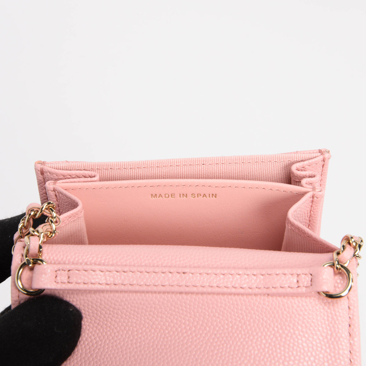 Chanel Pink Quilted Caviar Classic CC Card Holder on Chain