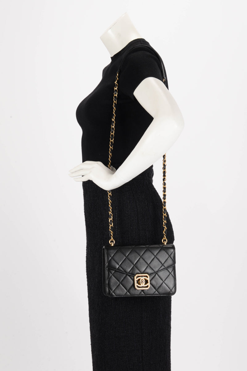 Chanel Black Quilted Lambskin Geometric CC Frame Flap Bag