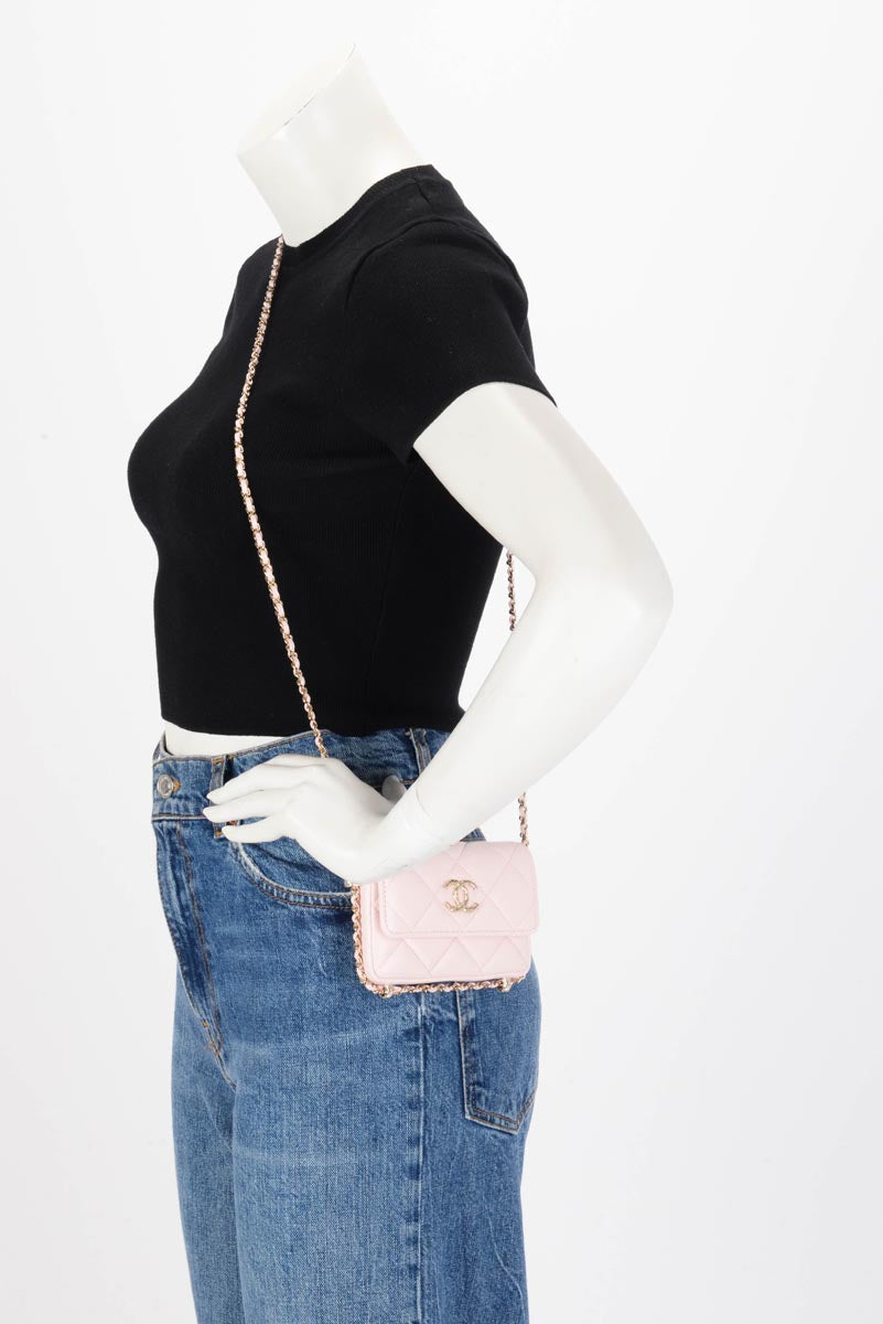 Chanel Light Pink Calfskin Clutch With Chain Wallet