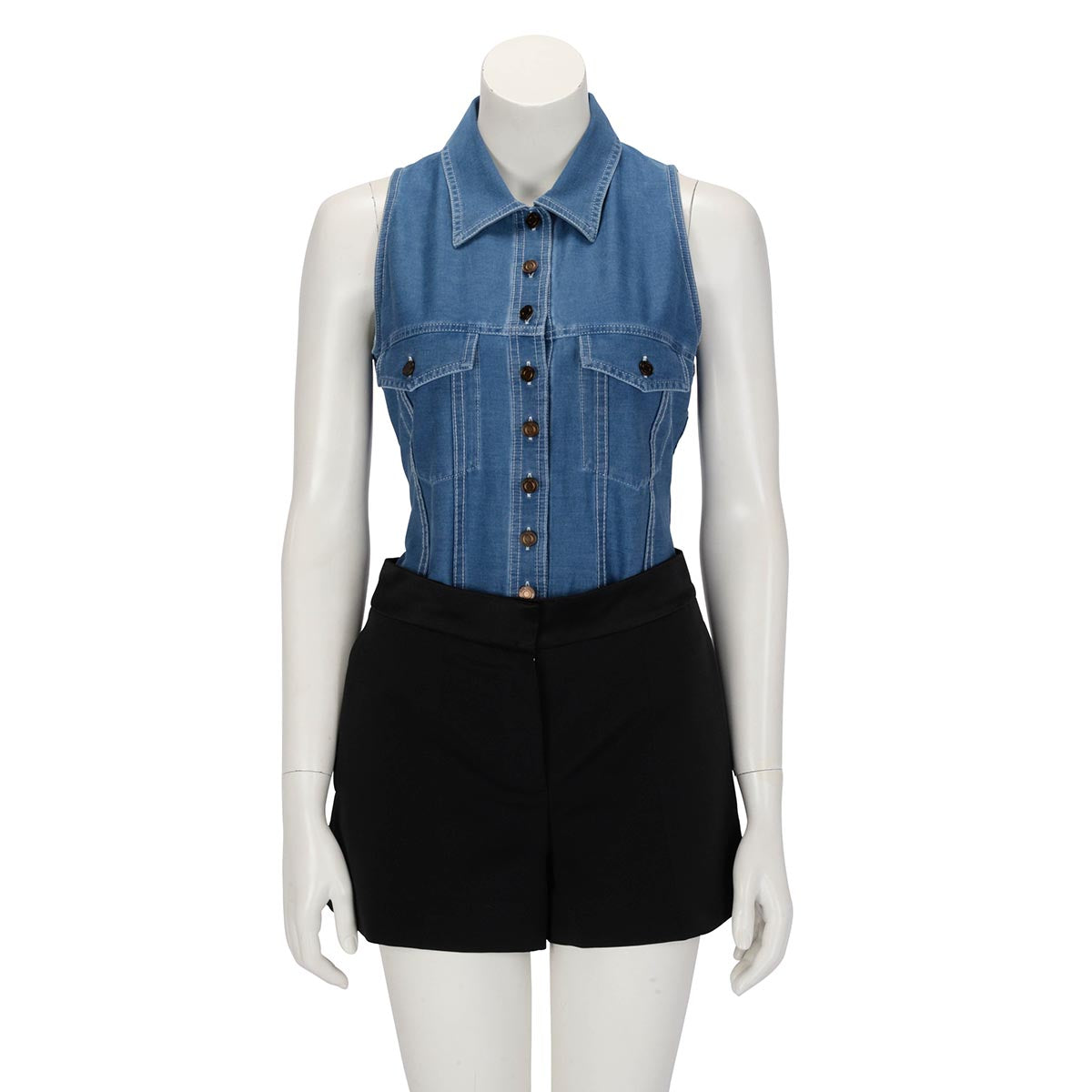 Saint Laurent Blue Stretch Denim Button Up Bodysuit FR 42