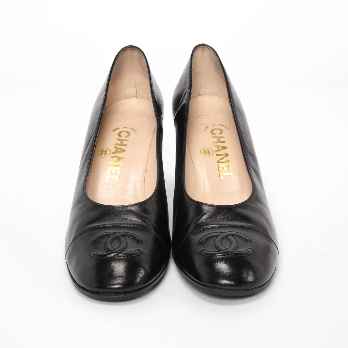 Chanel Vintage Black Lambskin Classic CC Pumps 38