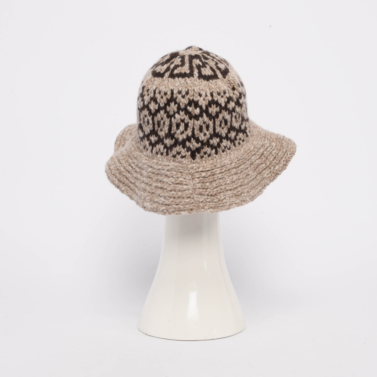 Celine Taupe Wool Triomphe Fair Isle Cloche Hat