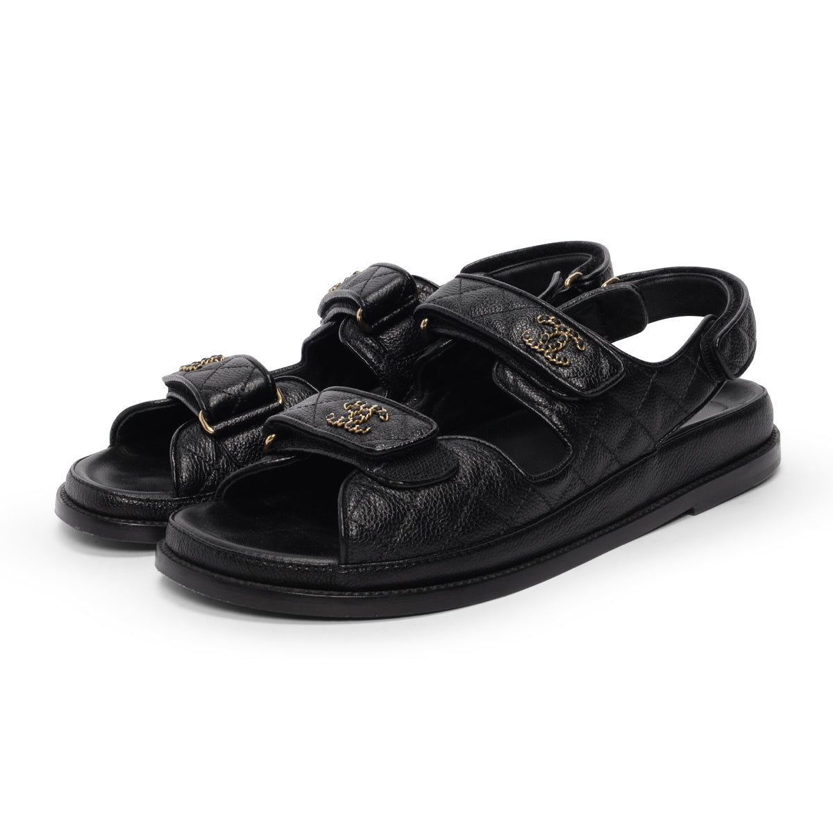 Chanel Black Quilted Caviar Classic Dad Sandals 41.5