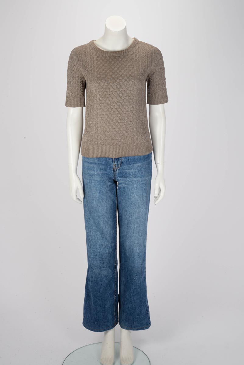 Louis Vuitton Bronze Glitter Fabric Knit Top S