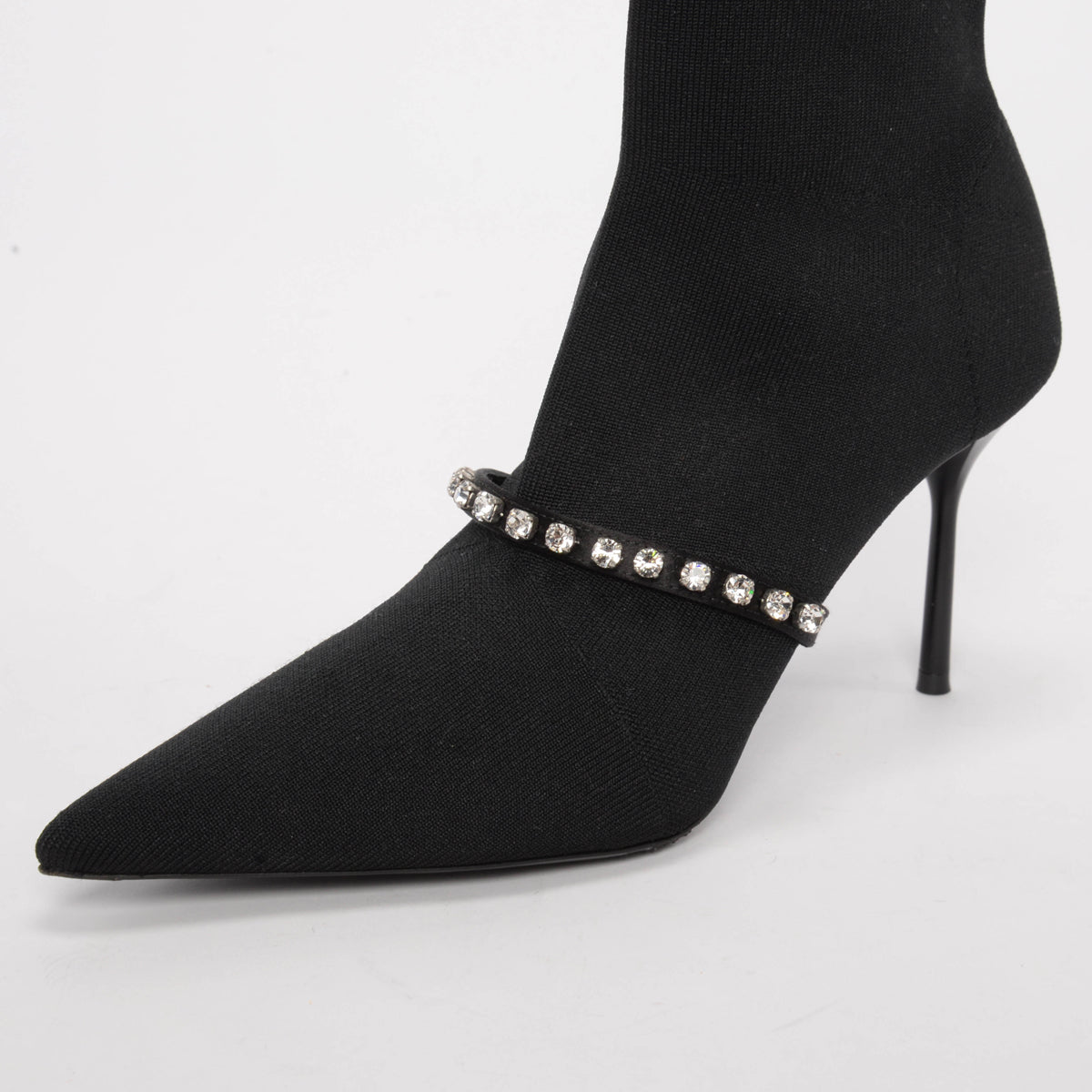 Miu Miu Black Technical Knit Swarovski Ankle Booties 39