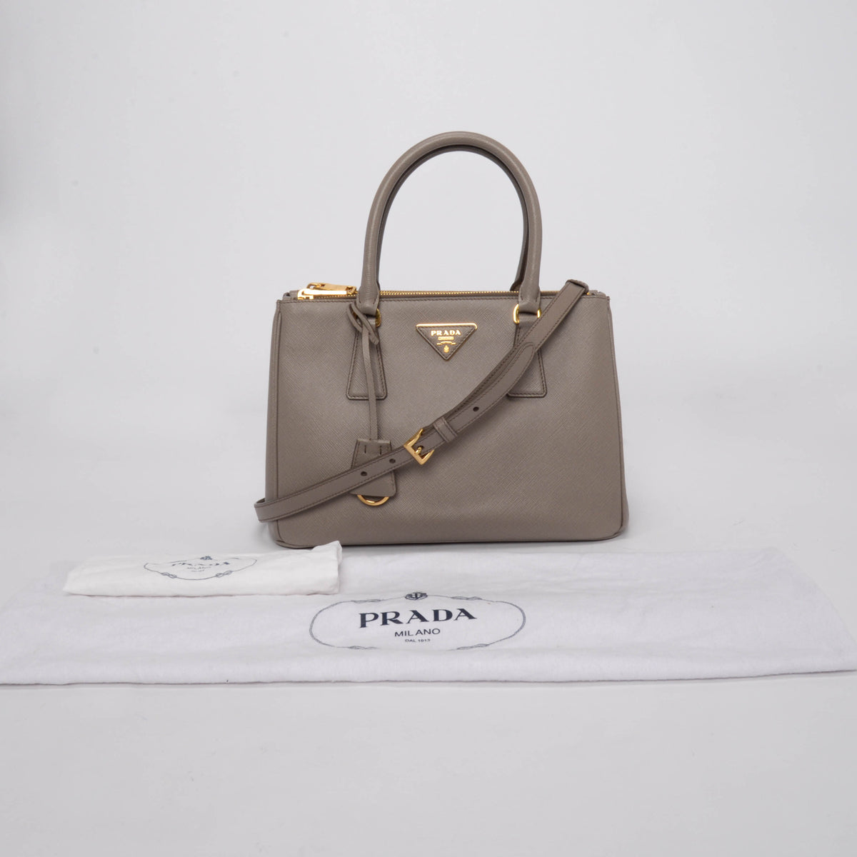 Prada Grey Saffiano Lux Small Galleria Tote