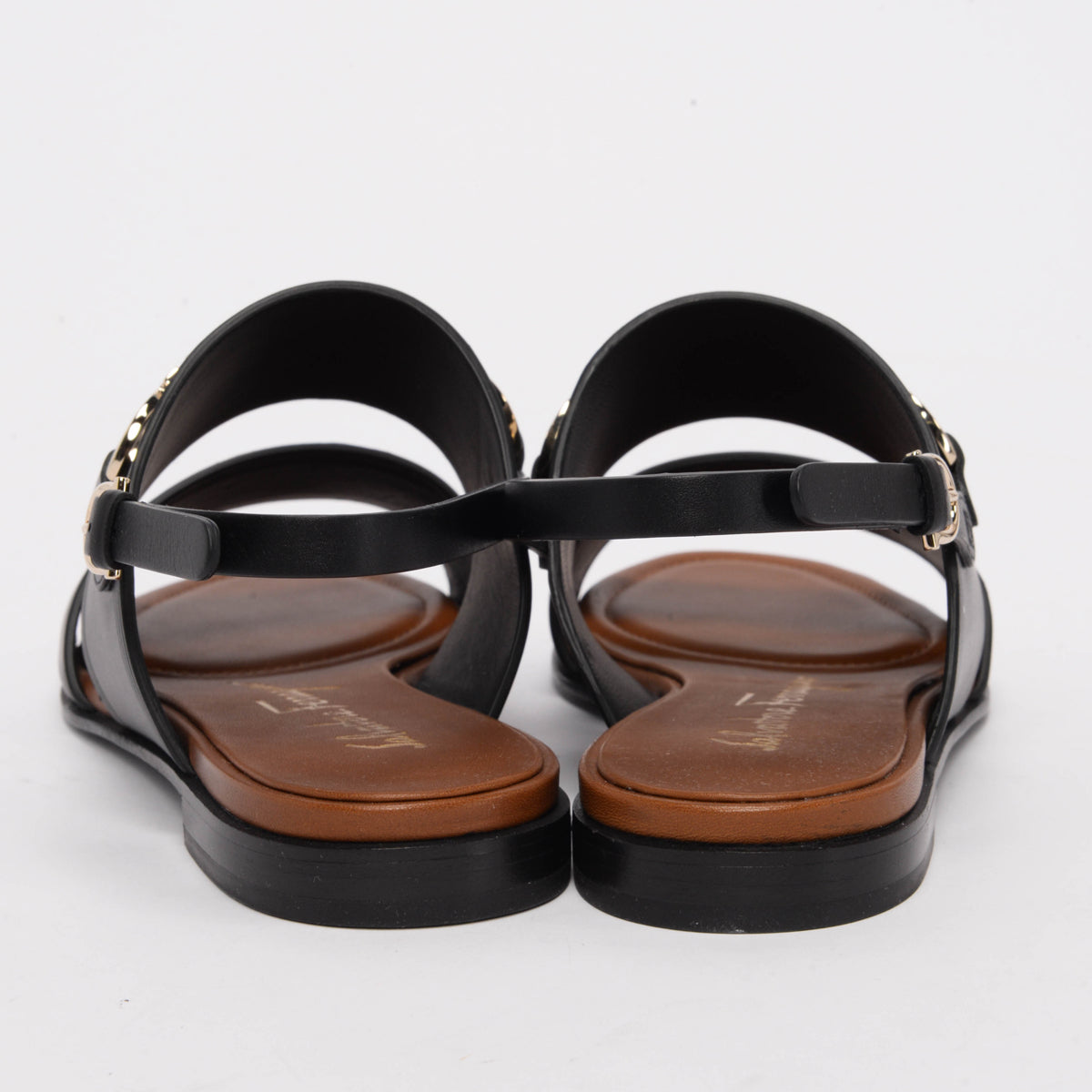 Ferragamo Black Calfskin Chaim Sandals 5.5