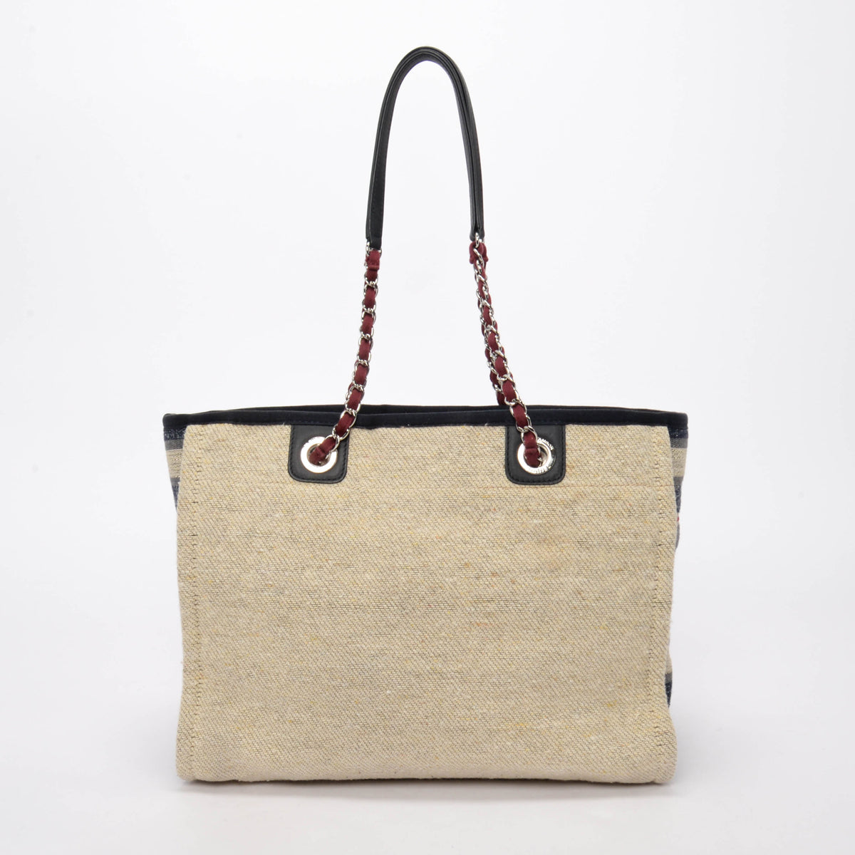 Chanel Beige Striped Canvas Medium Deauville Tote