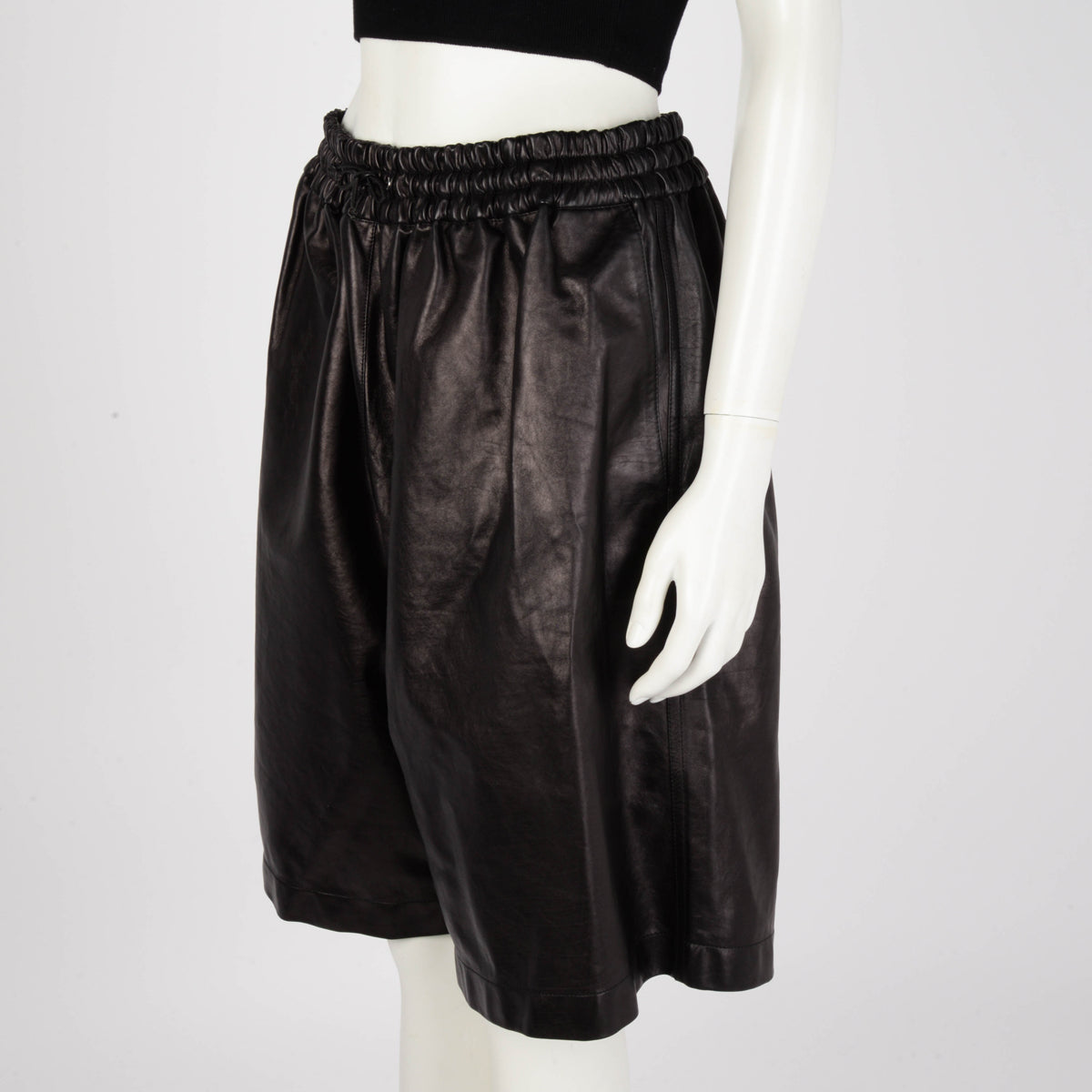 Bottega Veneta Black Calfskin Shiny Shorts 54