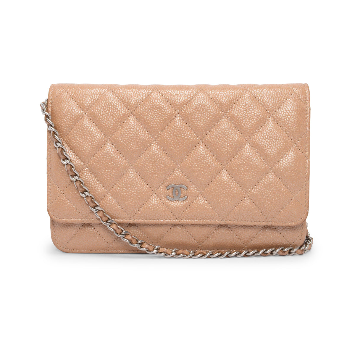 Chanel Champagne Iridescent Caviar Classic Wallet On Chain