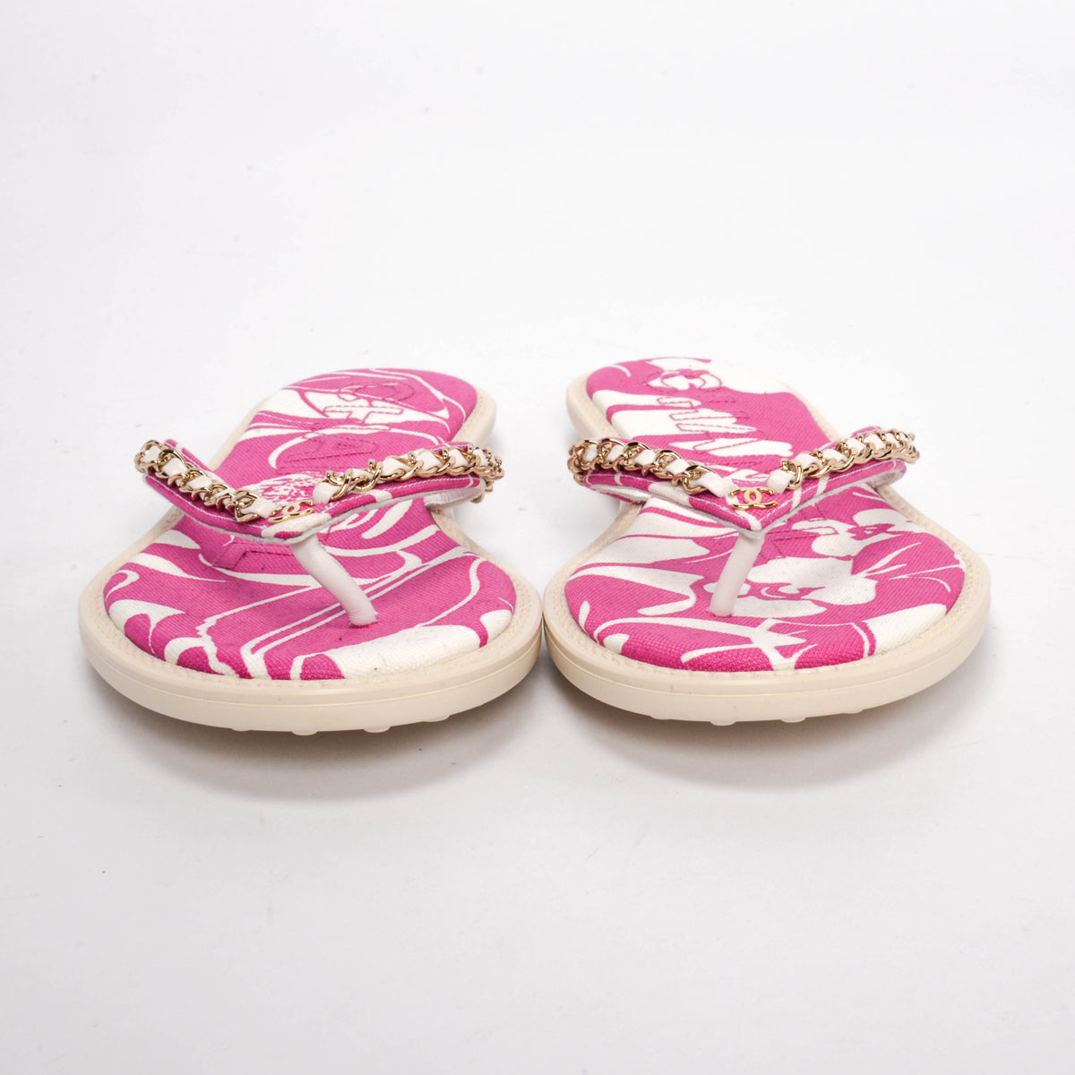 Chanel Magenta Beach Canvas CC Chain Thong Sandals 38