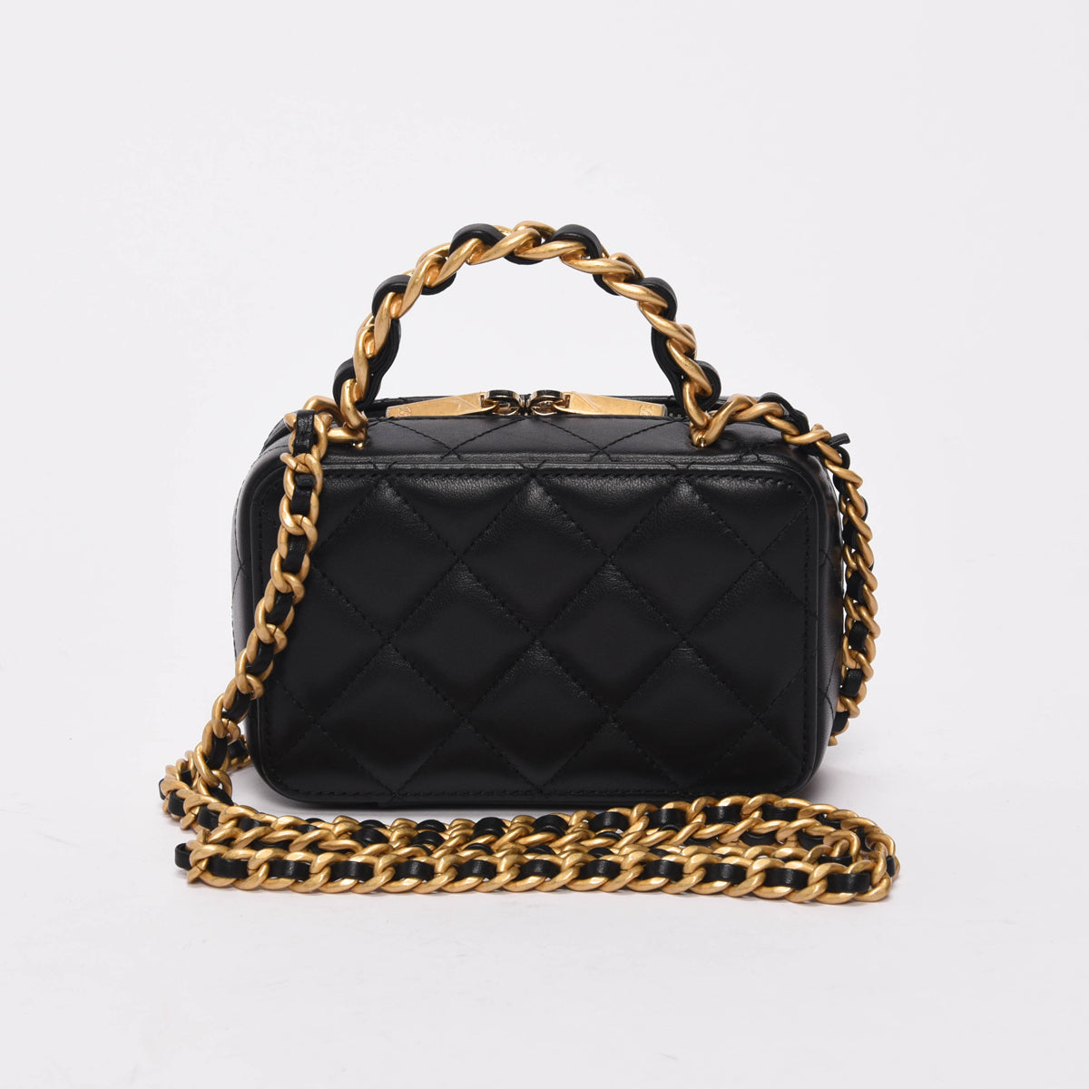 Chanel Black Quilted Lambskin Chain Handle Vanity Bag