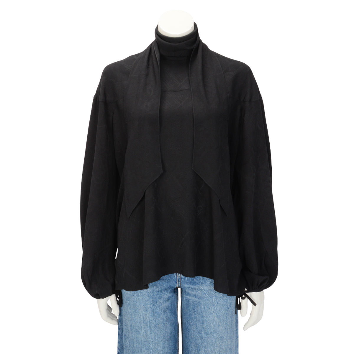 Hermes Black Silk Eperon D'Or Neck Wrap Blouse FR 44