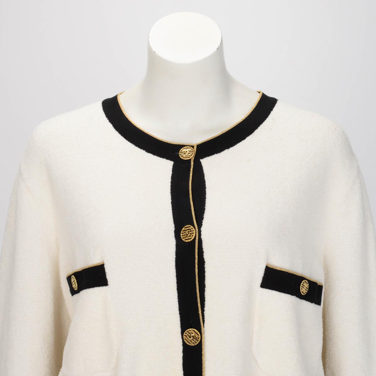 Chanel Ecru & Black Chenille Cropped Cardigan FR50