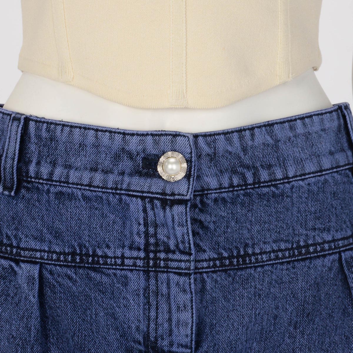 Chanel Blue Denim CC Pearl Embellished Wide Leg Jeans FR 50