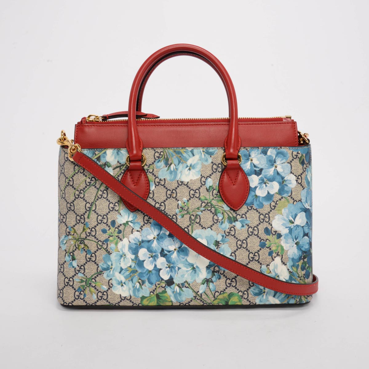 Gucci Red GG Supreme Blooms Medium Zip Tote