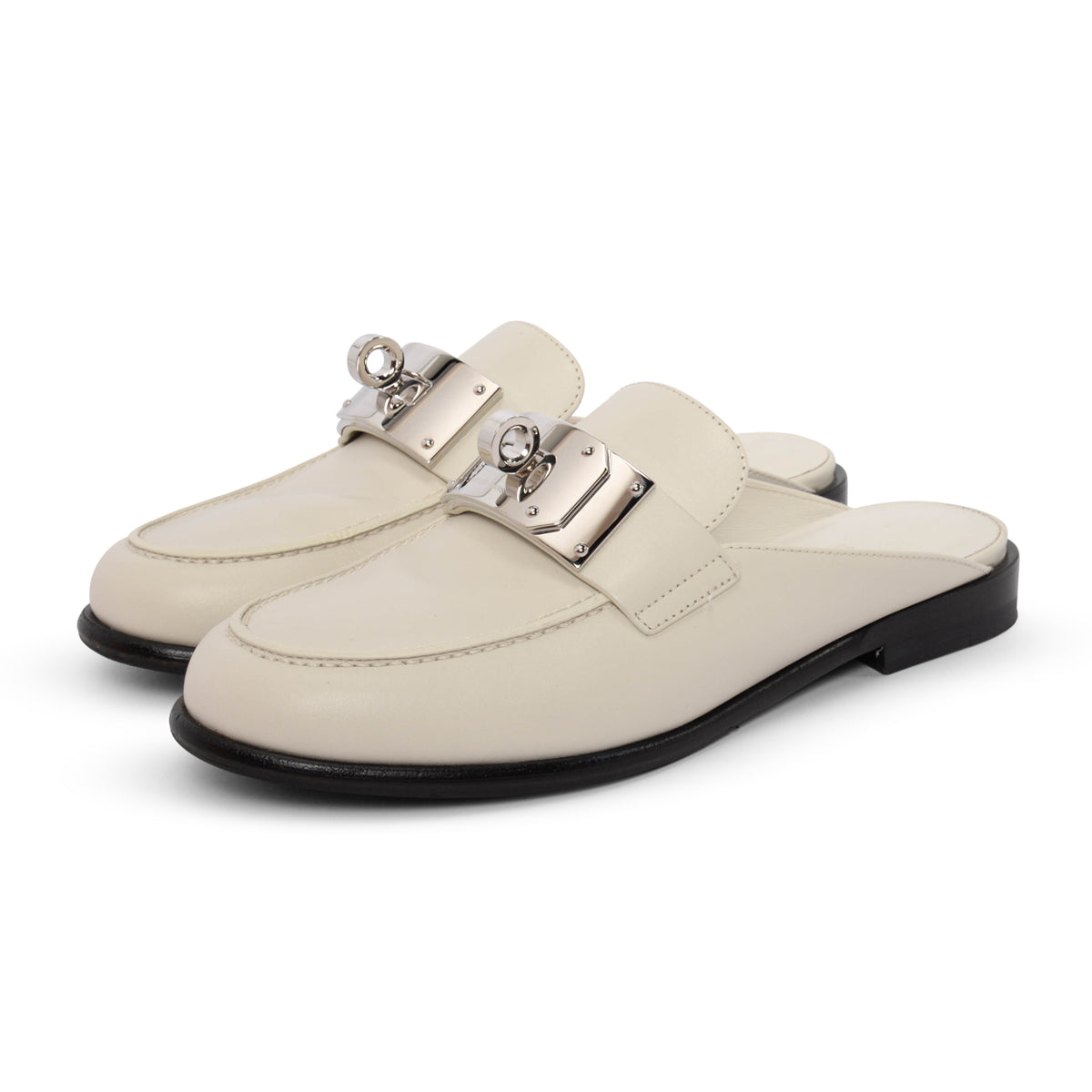 Hermes Blanc de Paris Calfskin Lota Mules 36