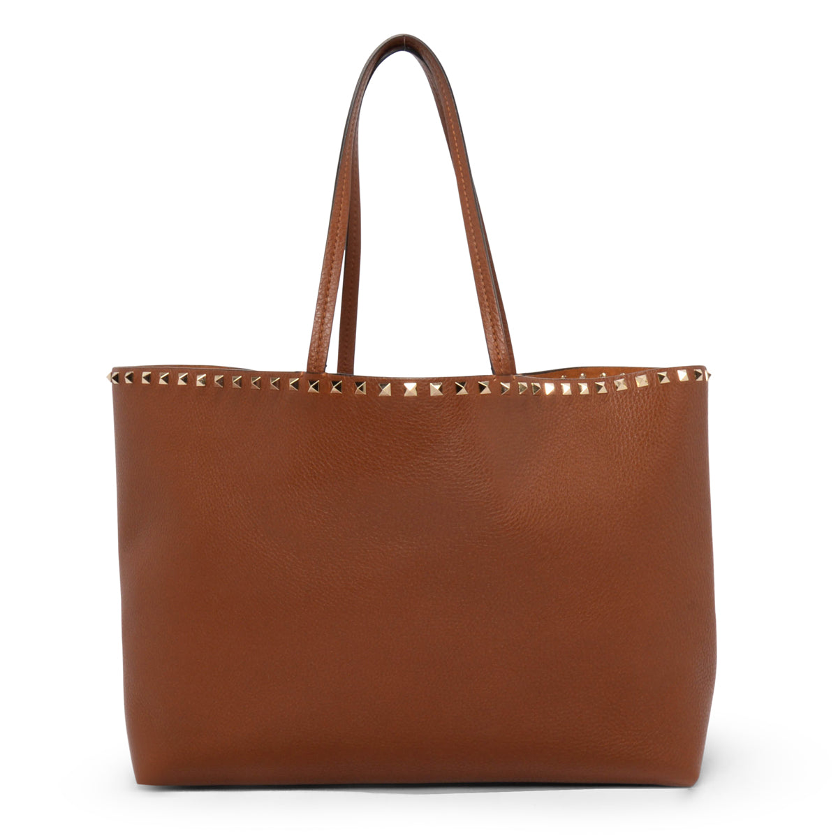 Valentino Tan Grainy Calfskin Rockstud Tote
