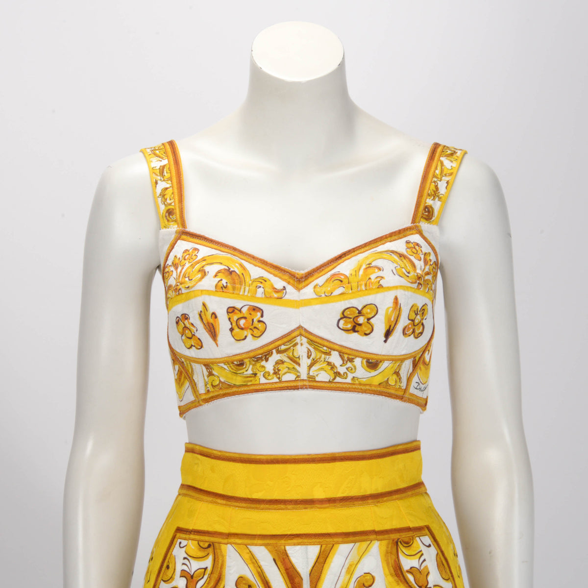 Dolce & Gabbana Yellow Cotton Majolica Print Top & Skirt Top: IT 40, Skirt: IT 3