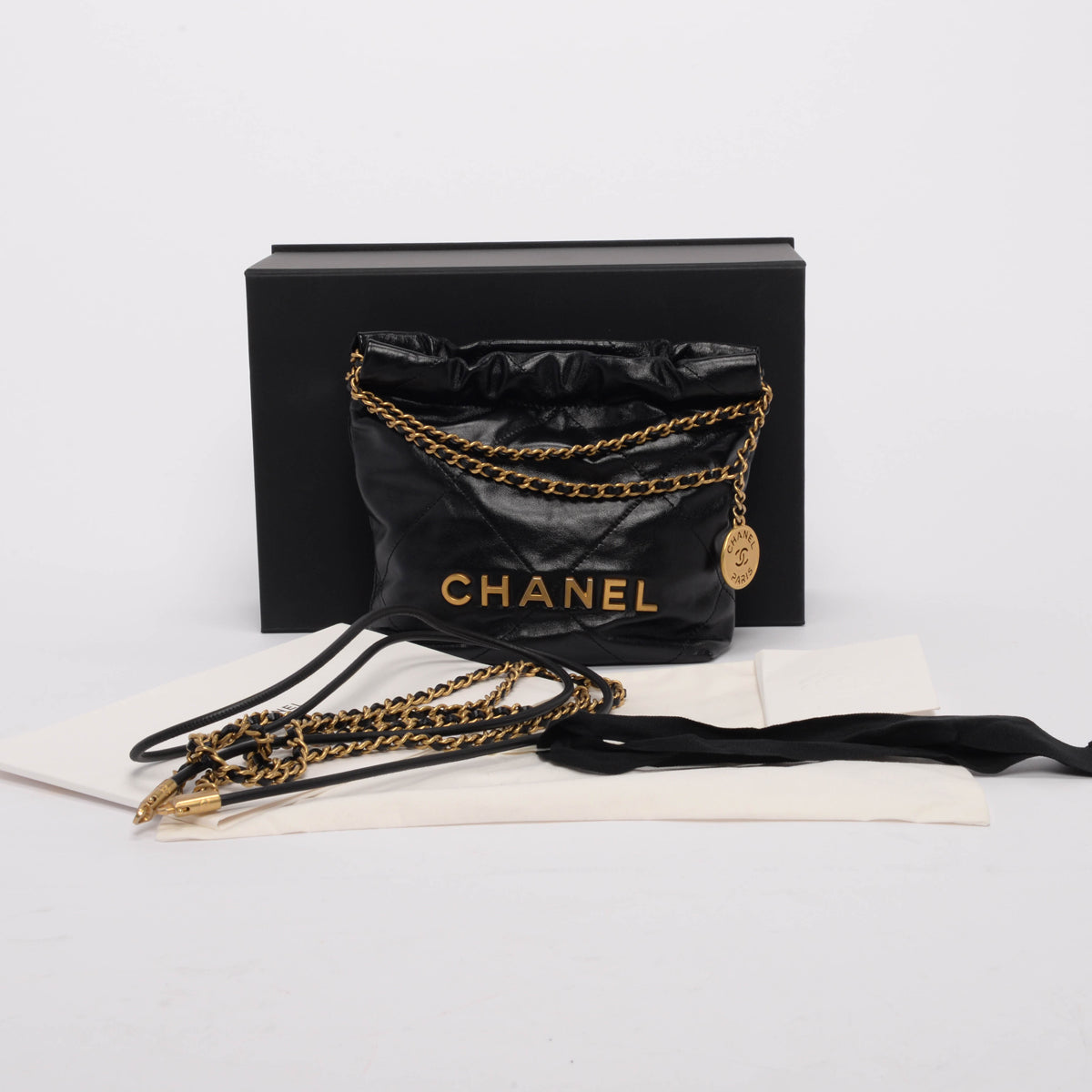 Chanel Black Shiny Calfskin 22 Mini Bag