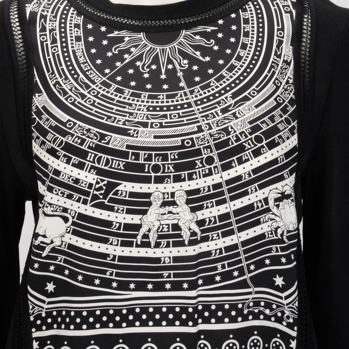 Hermes Black & White Printed Silk Astrologie Bandana Sweater