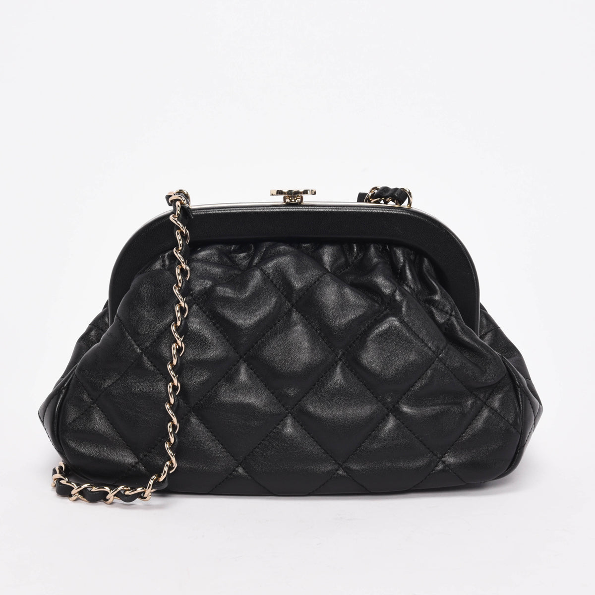 Chanel Black Quilted Lambskin CC Kisslock Clutch
