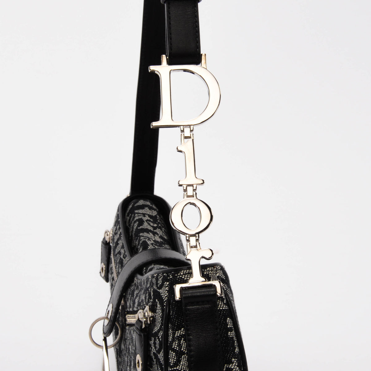 Dior Black Diorissimo Trotter Charm Shoulder Bag