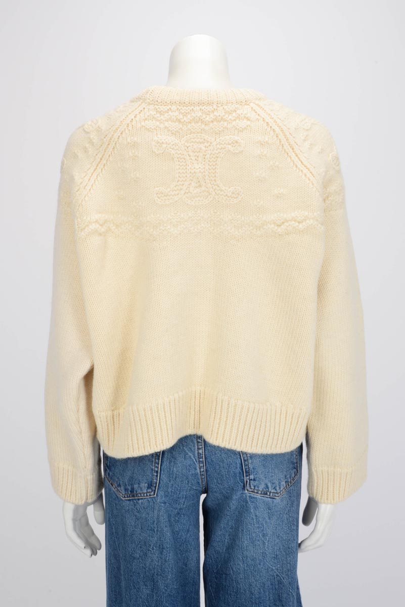 Celine Ecru Wool Knit Triomphe Sweater M
