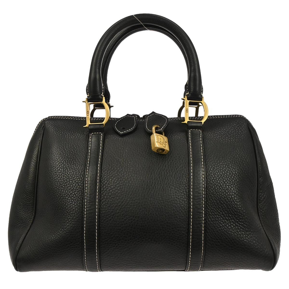 Dior Medium Black Grained Leather Boston Bag