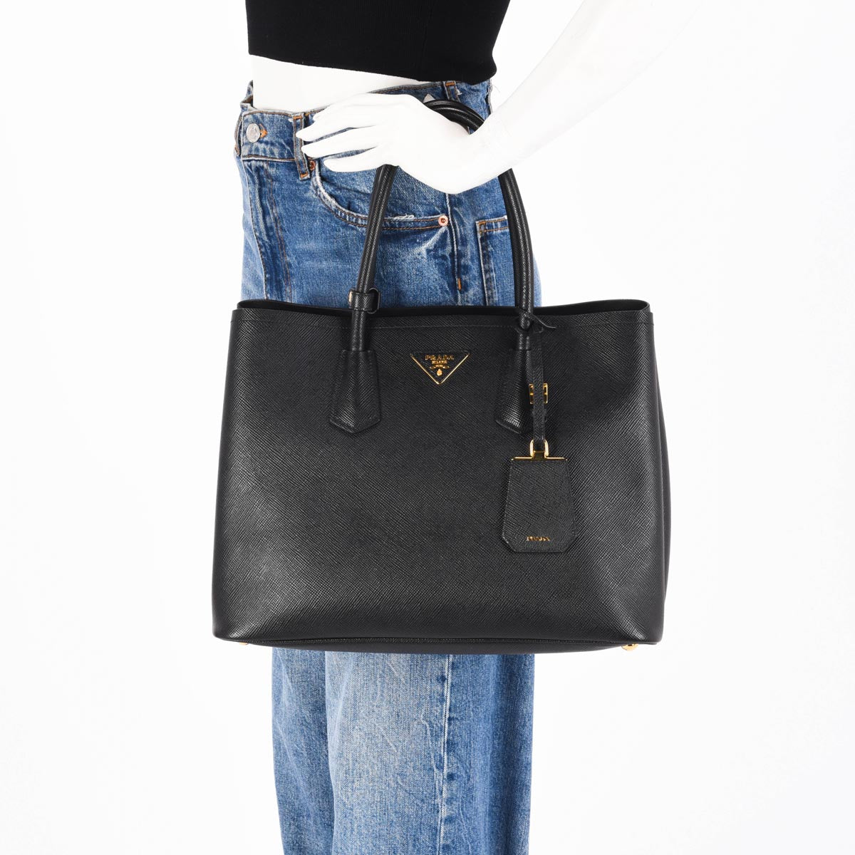 Prada Black Saffiano Medium Double Tote