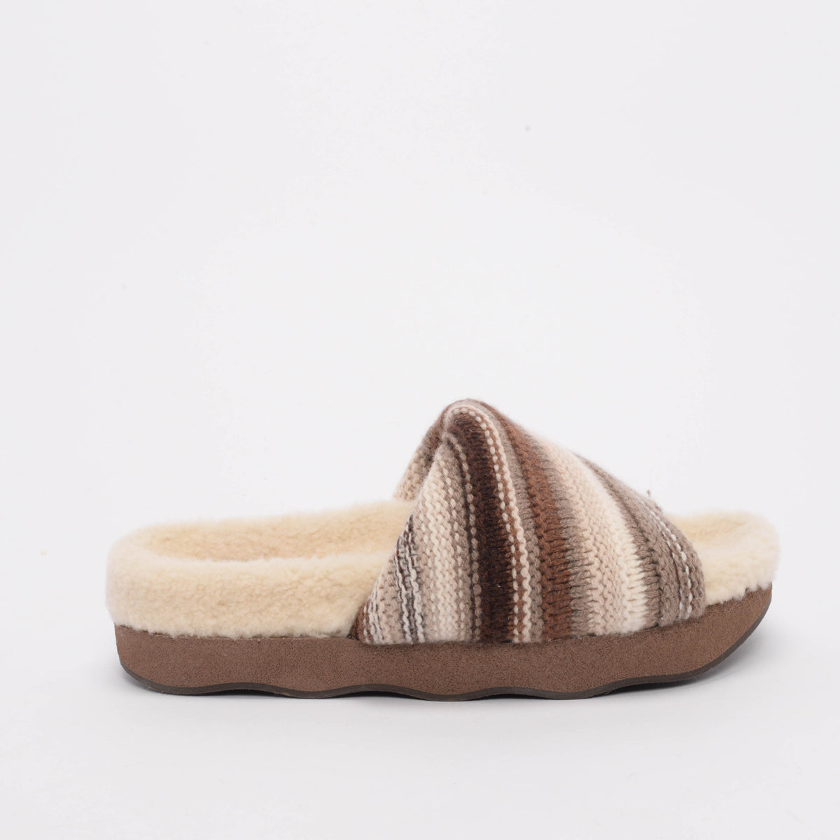 Chloe Brown Shearling Wavy Knit Slides 41