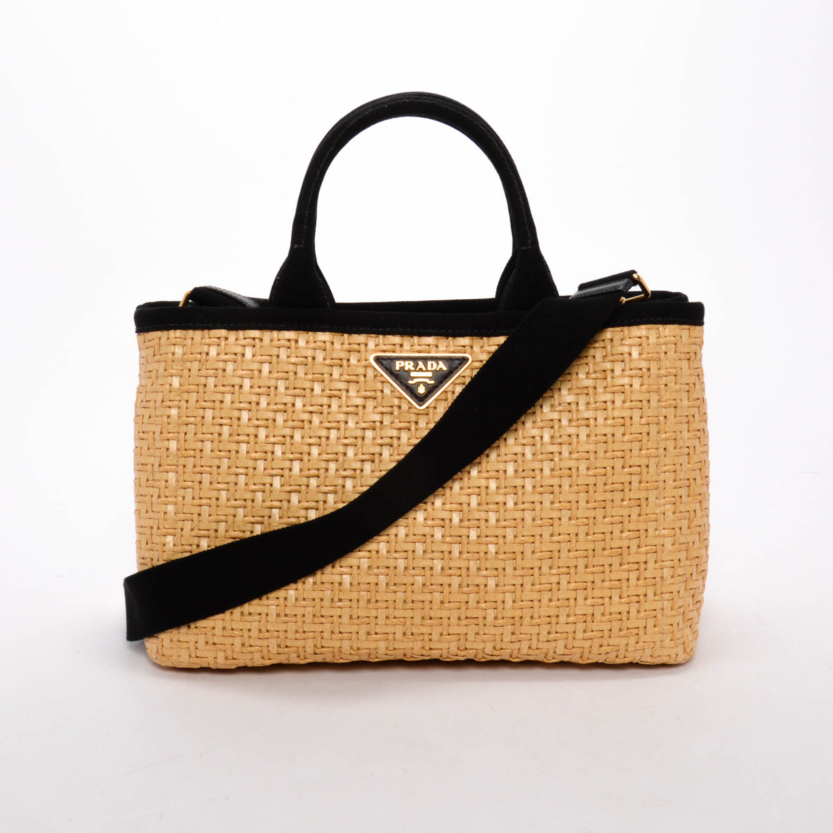Prada Black Woven Raffia Basket Tote