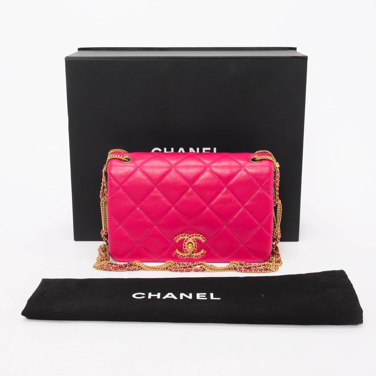 Chanel Fuschia Quilted Lambskin On And On Chain Bag