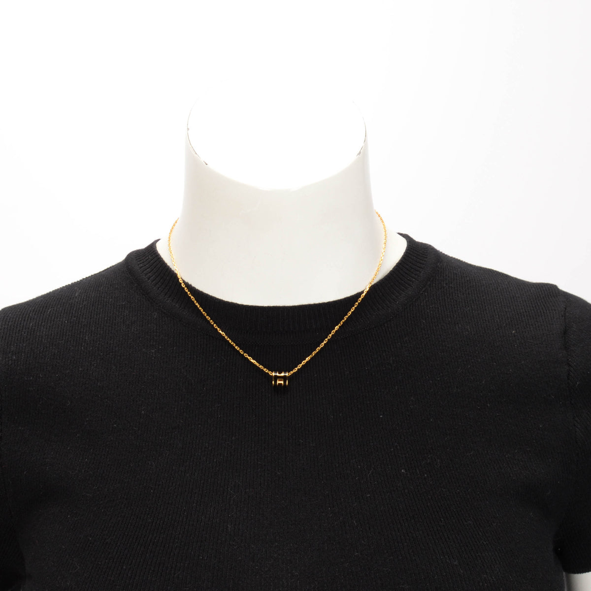 Hermes Black Enamel & Gold Mini Pop H Necklace