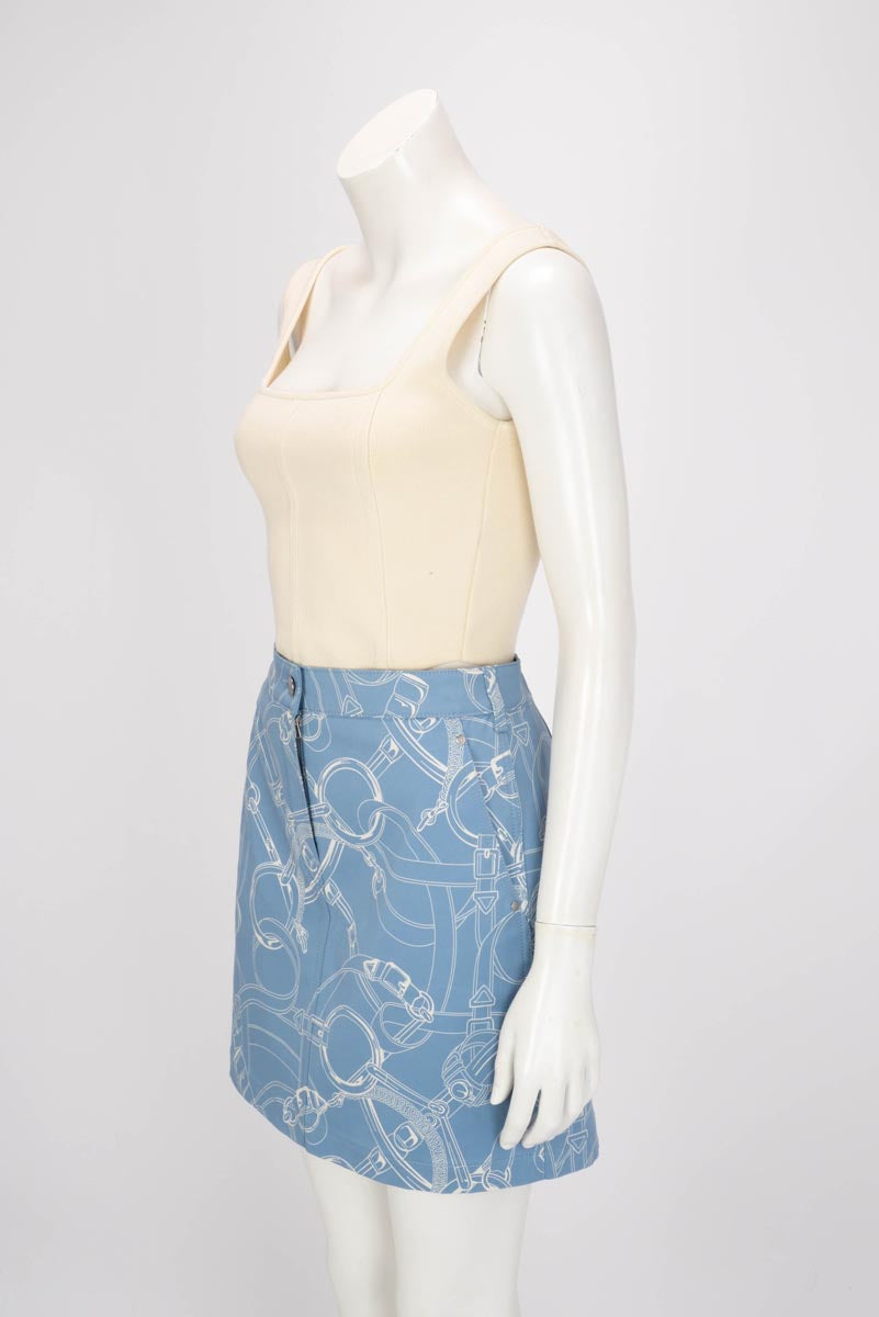 Hermes Bleu Arctique Cotton Eperon d'Or Finesse Mini Skirt FR 40